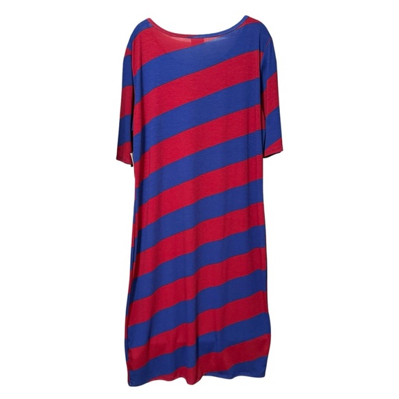 LuLaRoe Julia Red Blue Diagonal Striped Midi Dress Size 3XL NWT - Picture 3 of 7